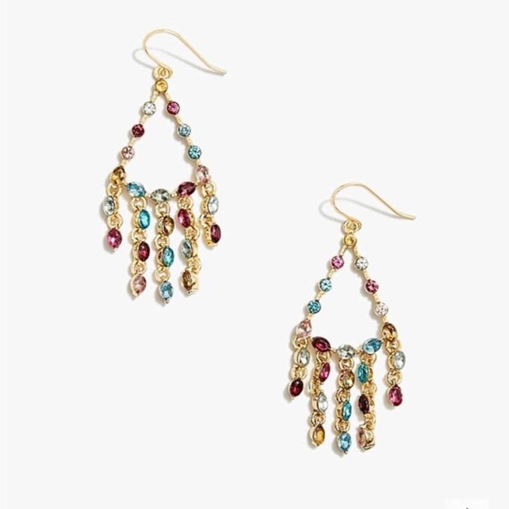 J. Crew Rainbow Sparkle Drop Earrings 14K Gold Plated Cubic Zirconia